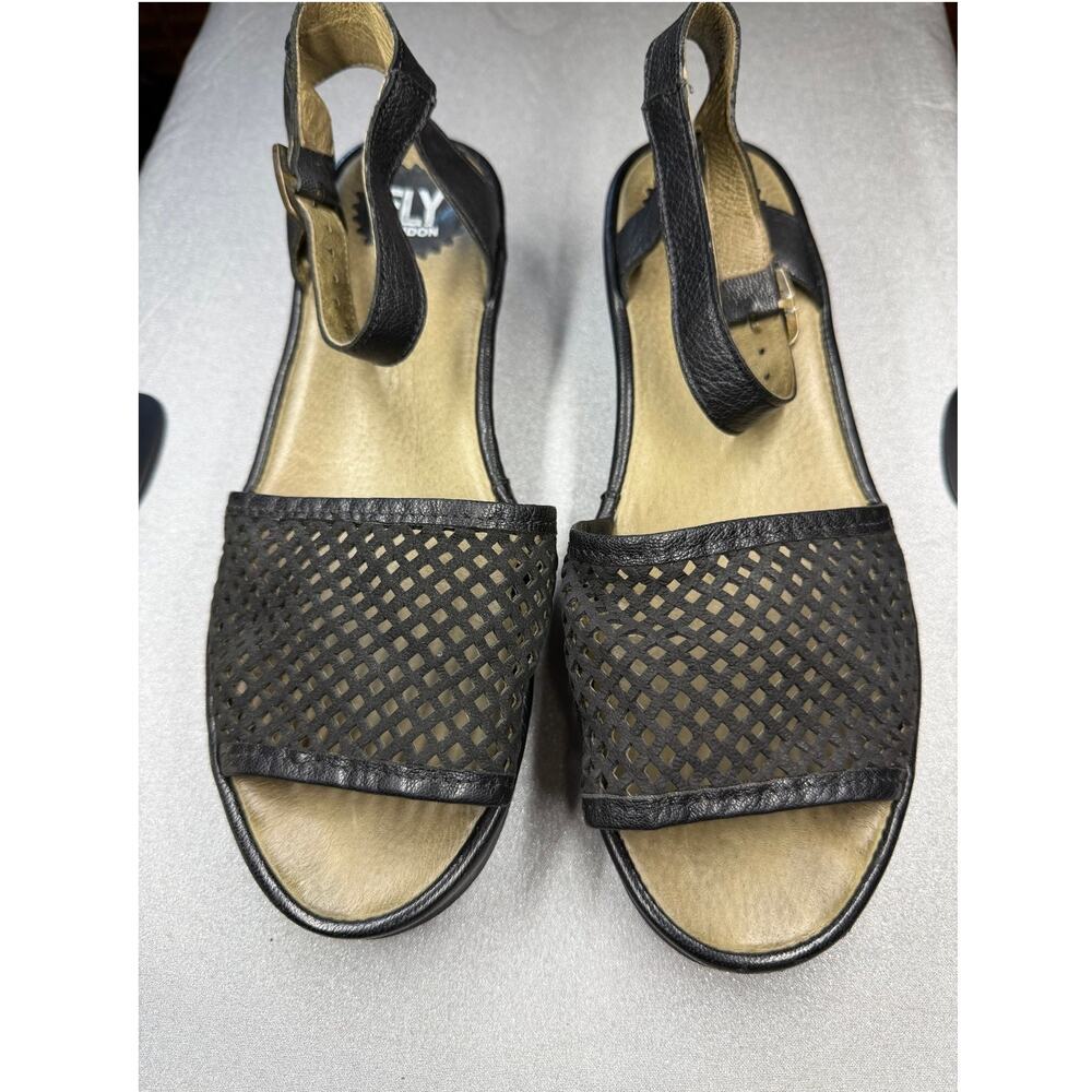 Fly London Black Wedge Platform Comfort Shoes Sandals Leathers - Womens 9.5